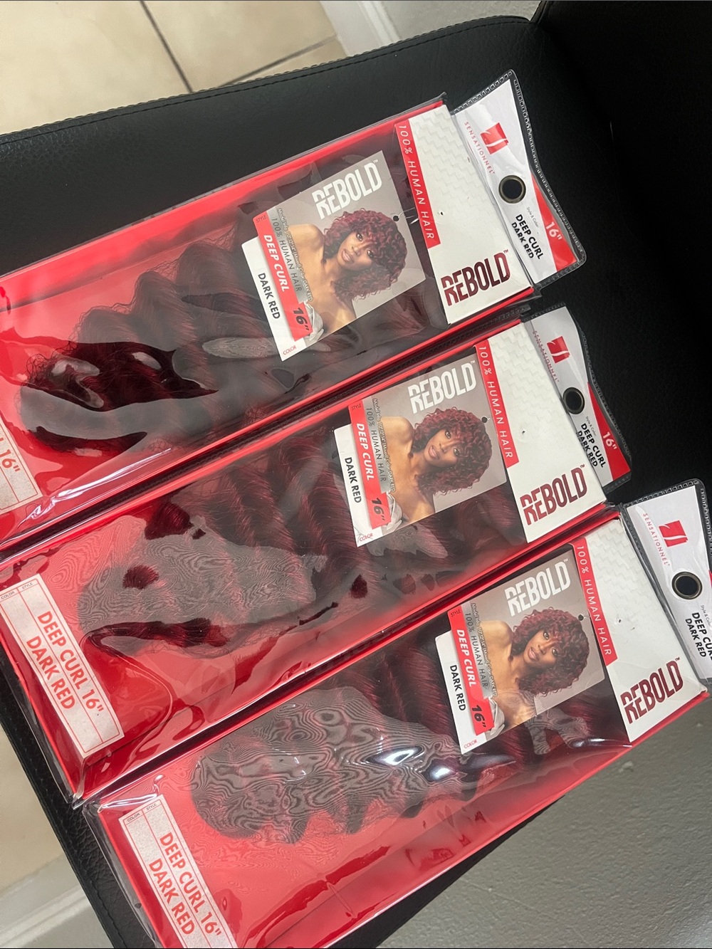 Deep Curl 16" Human Hair Weave - Dark Red 3 packs , 100% human hair